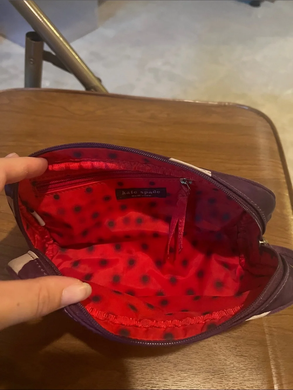 kate spade Purple and Cream Floral Zip Cosmetic Case